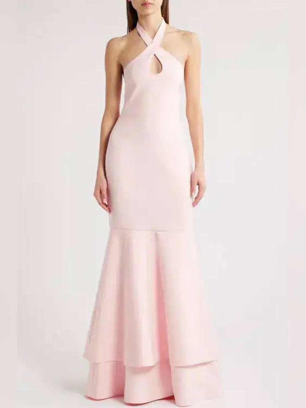 LIKELY Nia Halter Keyhole Mermaid Pink Evening Dress Size 10